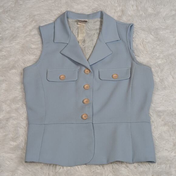90s Mystic Collared Button Front Vest Peplum Waist Light Blue Size Large - Picture 2 of 8